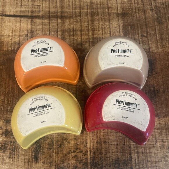 Pier 1 Set of Four Tasting Dishes Sauces Condiments Red Orange Tan Yellow - Picture 8 of 11